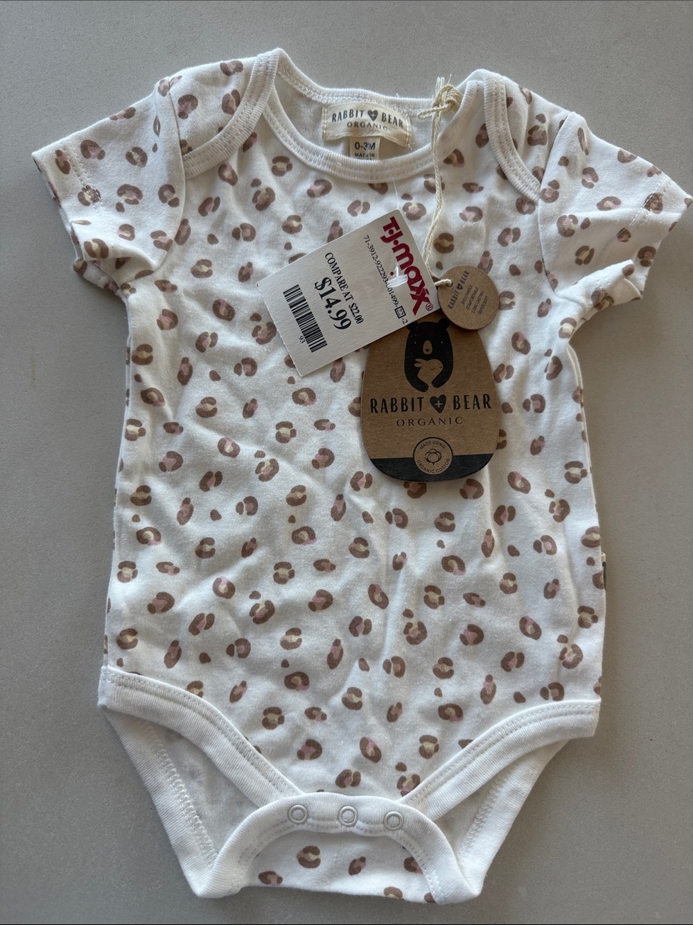 Rabbit & Bear Organic Cream Leopard Print Baby Bodysuit